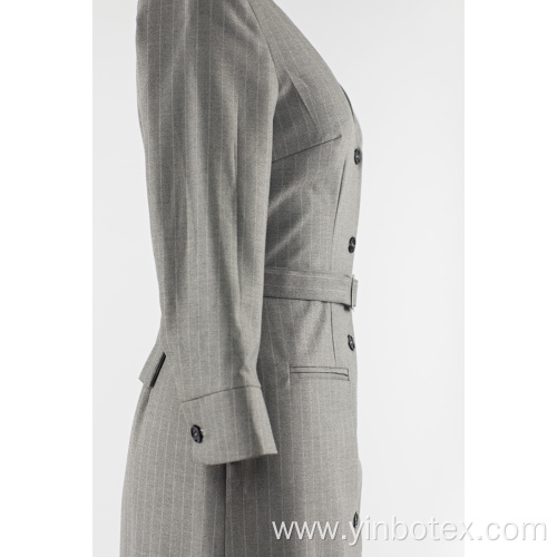 Ladies long grey stripe dust coat